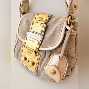 Miu Miu Matelassé Linen Mini Bag — Rare Cloth — Gold Hardware — Collector Piece